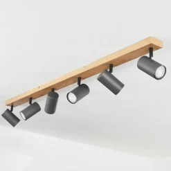 Plafonnier Javel Brun, Gris, Couleur bois, 6 lumières