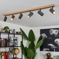 Plafonnier Javel Brun, Gris, Couleur bois, 6 lumières