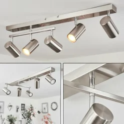 Plafonnier Javel Chrome, Nickel mat, 5 lumières