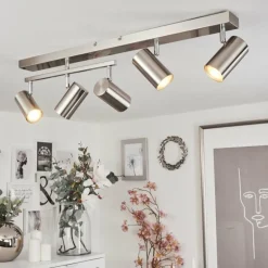 Plafonnier Javel Chrome, Nickel mat, 5 lumières