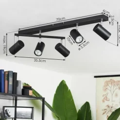 Plafonnier Javel Chrome, Noir, 5 lumières