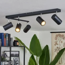 Plafonnier Javel Chrome, Noir, 5 lumières