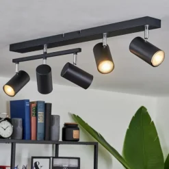 Plafonnier Javel Chrome, Noir, 5 lumières