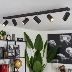 Plafonnier Javel Chrome, Noir, 6 lumières