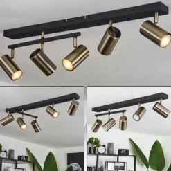 Plafonnier Javel Vieux laiton, Noir, 5 lumières