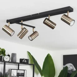 Plafonnier Javel Vieux laiton, Noir, 5 lumières