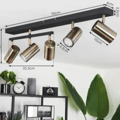 Plafonnier Javel Vieux laiton, Noir, 5 lumières