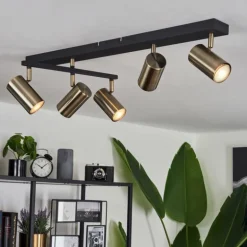 Plafonnier Javel Vieux laiton, Noir, 5 lumières