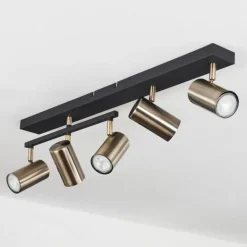 Plafonnier Javel Vieux laiton, Noir, 5 lumières