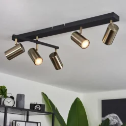 Plafonnier Javel Vieux laiton, Noir, 5 lumières