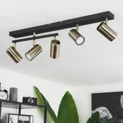 Plafonnier Javel Vieux laiton, Noir, 5 lumières