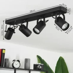 Plafonnier Kergus Noir, 4 lumières