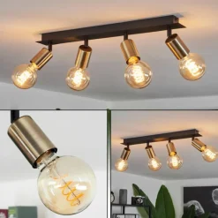 Plafonnier Laharie Vieux laiton, Noir, 4 lumières