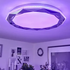 Plafonnier Lisei LED Blanc, 1 lumière, Télécommandes, Changeur de couleurs