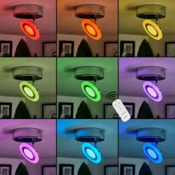 Plafonnier Lucy LED Chrome, 1 lumière, Télécommandes, Changeur de couleurs