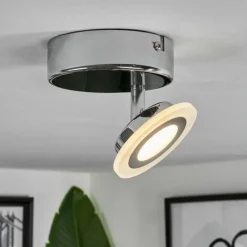 Plafonnier Lucy LED Chrome, 1 lumière, Télécommandes, Changeur de couleurs