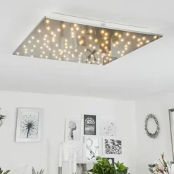 Plafonnier Madrier LED Nickel mat, Blanc, 1 lumière, Télécommandes
