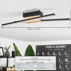 Plafonnier Meiral LED Bois clair, Noir, 2 lumières