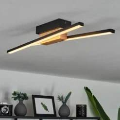 Plafonnier Meiral LED Bois clair, Noir, 2 lumières