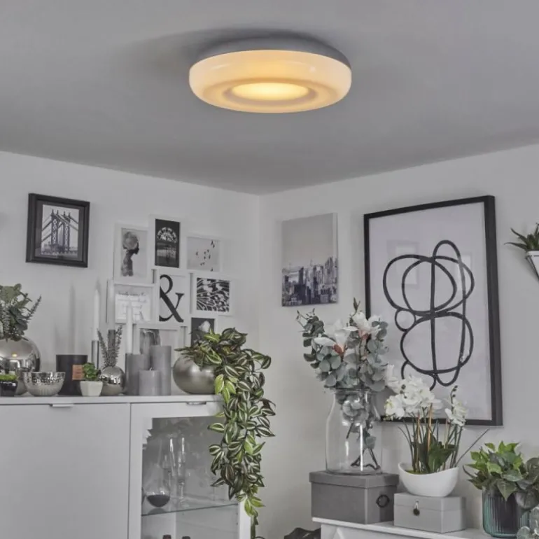 Plafonnier Monfebres LED Argenté, Blanc, 1 lumière, Télécommandes, Changeur de couleurs