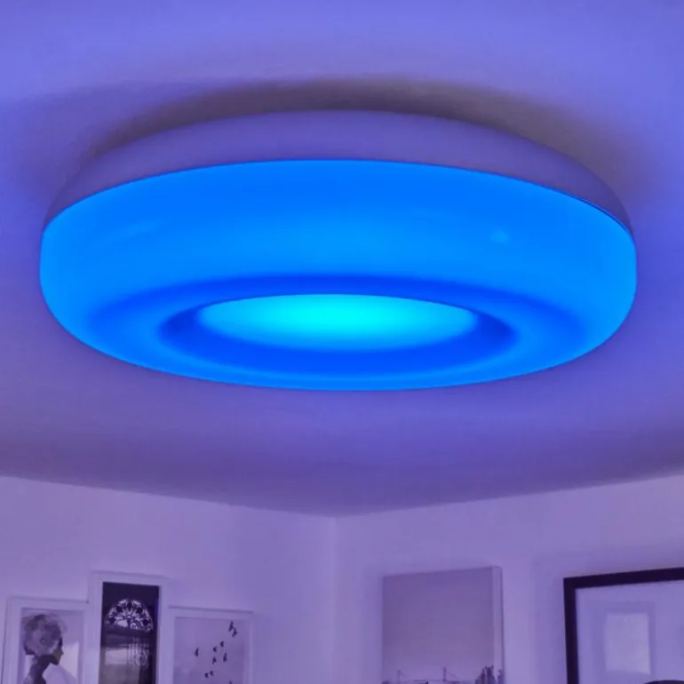 Plafonnier Monfebres LED Argenté, Blanc, 1 lumière, Télécommandes, Changeur de couleurs