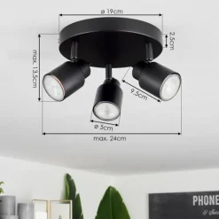 Plafonnier Nestavel LED Noir, 3 lumières