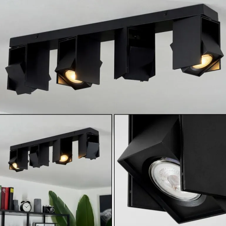 Plafonnier Prassinet Noir, 4 lumières