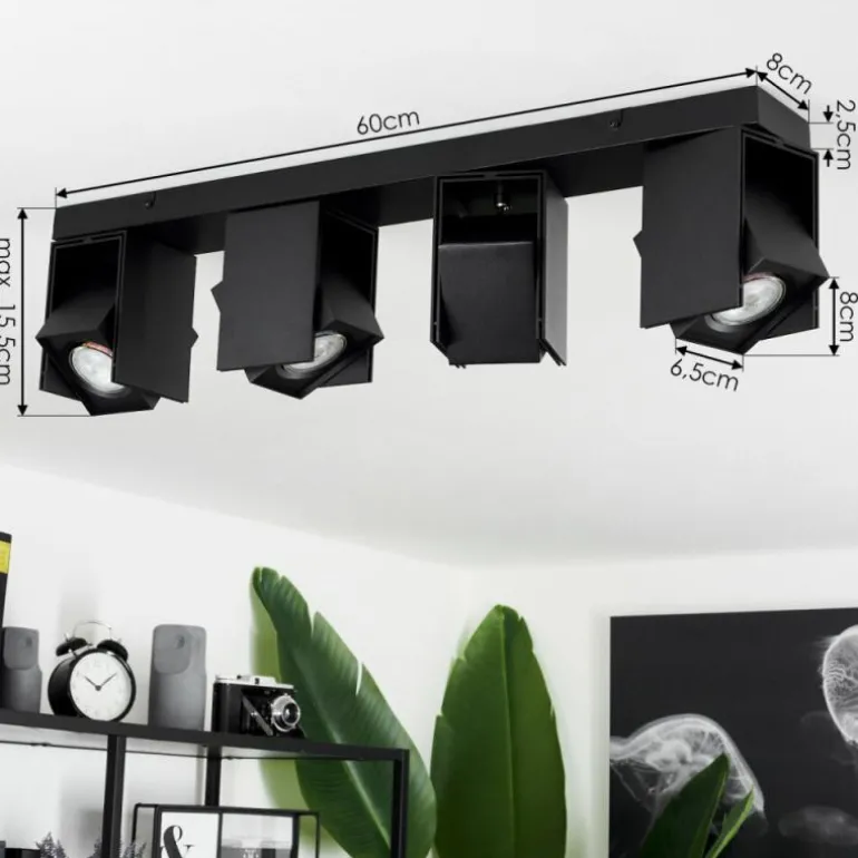 Plafonnier Prassinet Noir, 4 lumières