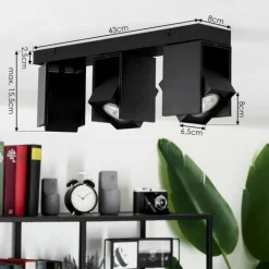 Plafonnier Prassinet Noir, 3 lumières