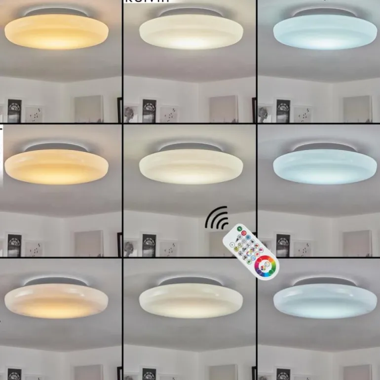 Plafonnier Ral LED Argenté, Blanc, 1 lumière, Télécommandes, Changeur de couleurs