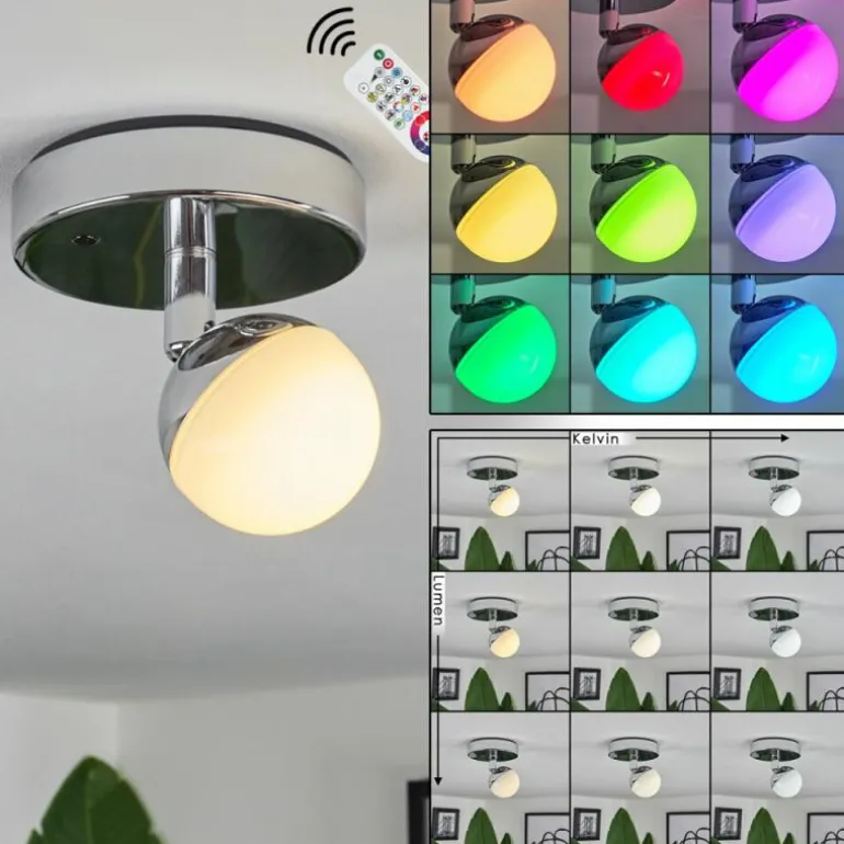 Plafonnier Sanchequias LED Chrome, 1 lumière, Télécommandes, Changeur de couleurs