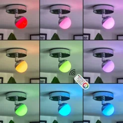 Plafonnier Sanchequias LED Chrome, 1 lumière, Télécommandes, Changeur de couleurs