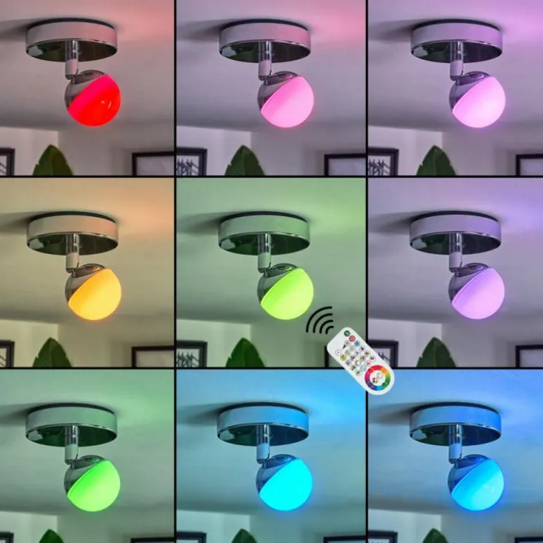 Plafonnier Sanchequias LED Chrome, 1 lumière, Télécommandes, Changeur de couleurs