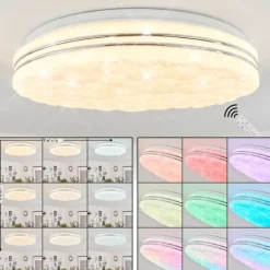 Plafonnier Savardeix LED Chrome, Blanc, 1 lumière, Télécommandes, Changeur de couleurs