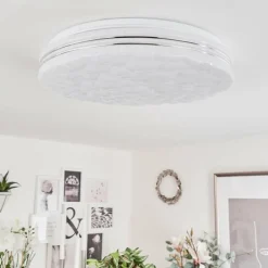 Plafonnier Savardeix LED Chrome, Blanc, 1 lumière, Télécommandes, Changeur de couleurs