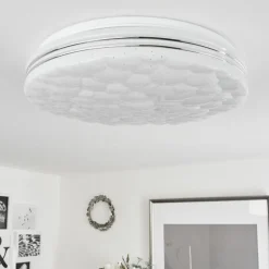 Plafonnier Savardeix LED Chrome, Blanc, 1 lumière, Télécommandes, Changeur de couleurs