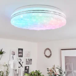 Plafonnier Savardeix LED Chrome, Blanc, 1 lumière, Télécommandes, Changeur de couleurs