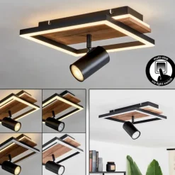 Plafonnier Sequeira LED Bois clair, Couleur bois, Noir, 2 lumières