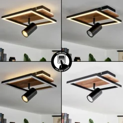 Plafonnier Sequeira LED Bois clair, Couleur bois, Noir, 2 lumières