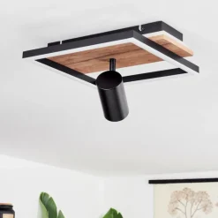 Plafonnier Sequeira LED Bois clair, Couleur bois, Noir, 2 lumières