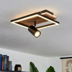 Plafonnier Sequeira LED Bois clair, Couleur bois, Noir, 2 lumières