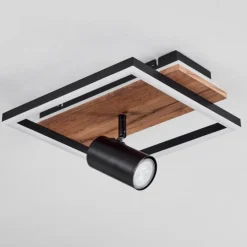 Plafonnier Sequeira LED Bois clair, Couleur bois, Noir, 2 lumières