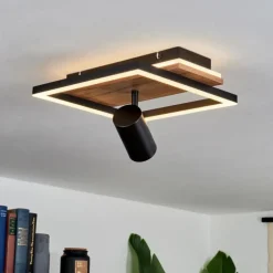 Plafonnier Sequeira LED Bois clair, Couleur bois, Noir, 2 lumières