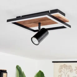 Plafonnier Sequeira LED Bois clair, Couleur bois, Noir, 2 lumières