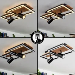 Plafonnier Sequeira LED Bois clair, Couleur bois, Noir, 3 lumières