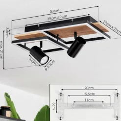 Plafonnier Sequeira LED Bois clair, Couleur bois, Noir, 3 lumières