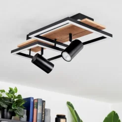 Plafonnier Sequeira LED Bois clair, Couleur bois, Noir, 3 lumières