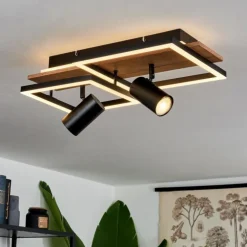 Plafonnier Sequeira LED Bois clair, Couleur bois, Noir, 3 lumières