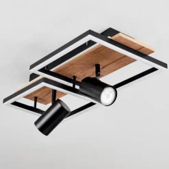 Plafonnier Sequeira LED Bois clair, Couleur bois, Noir, 3 lumières