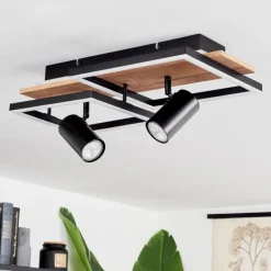 Plafonnier Sequeira LED Bois clair, Couleur bois, Noir, 3 lumières